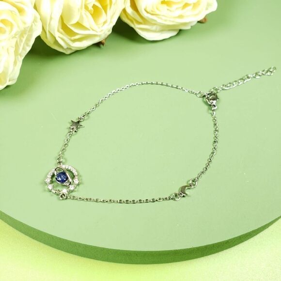 Brand New Silver Rhinestone 3D Blue Space Bracelet - Picture 2 of 7